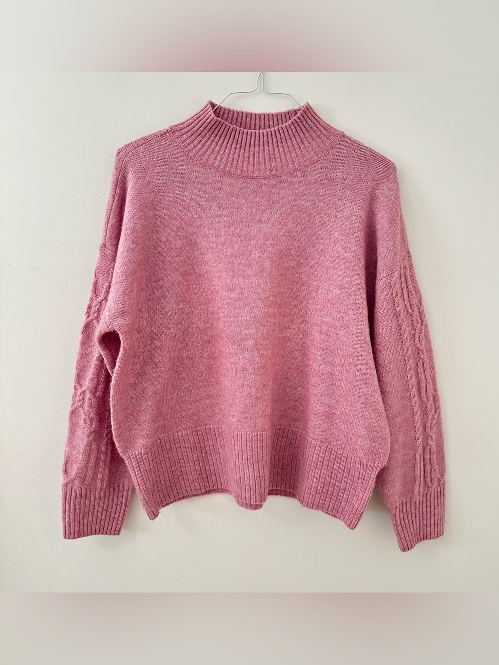 LC Lauren Conrad Dusty Rose Mock Neck Cable-Sleeve Sweater